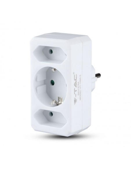 Adattatore Multipresa con 2x Prese EU Plug 2.5A, 1x Presa Schuko 16A, Spina Schuko 16A Bianco