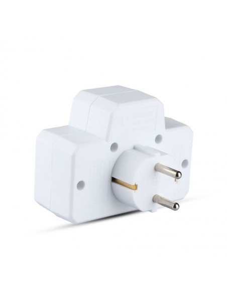 Adattatore Multipresa con 2x Prese EU Plug 10A, 1x Presa Schuko 16A, Spina Schuko 16A e Interruttore Bianco