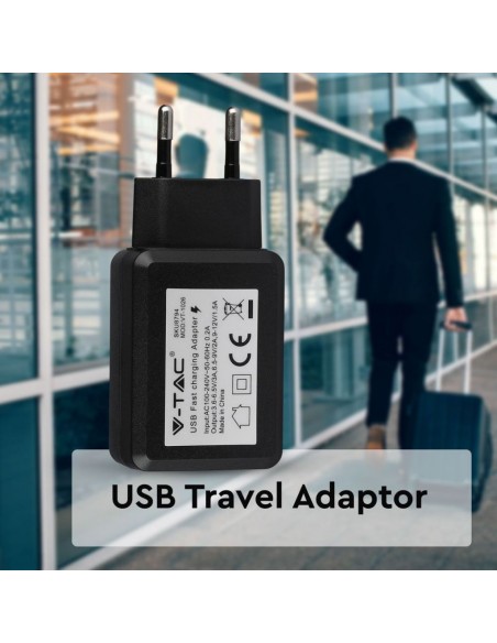 8794-Adattatore da Viaggio USB QC DC -V A -V A / -V A Colore Nero-2