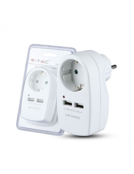 Adattatore Multipresa con Presa Bipasso/Schuko 10A, 2x Prese USB-A 2.1A, Spina Schuko Bianco