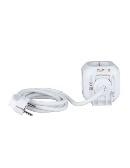 Multipresa Cubica con Cavo 1,4m e 4x Prese Schuko 10/16A, 2x Prese USB-A, Spina 16A Bianco