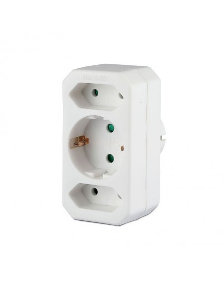Adattatore Multipresa con 2x Prese EU Plug 2.5A, 1x Presa Schuko 10/16A, Spina Schuko Bianco