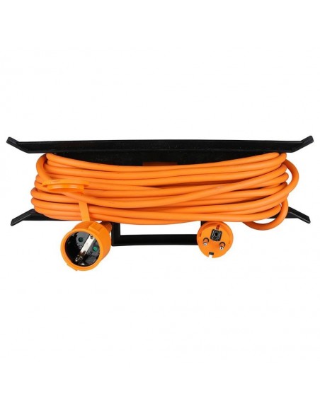 Prolunga da Esterno Cavo 3G 1.5mm x 15m 16A, Spina e Presa Schuko con Telaio Porta Cavo Arancio/Nero IP44
