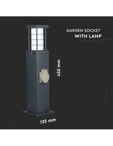 8822-Multipresa da Giardino a Colonna con Portalampada E e  Prese A in Acciaio Inossidabile h mm Colore Grigio Scuro IP-3