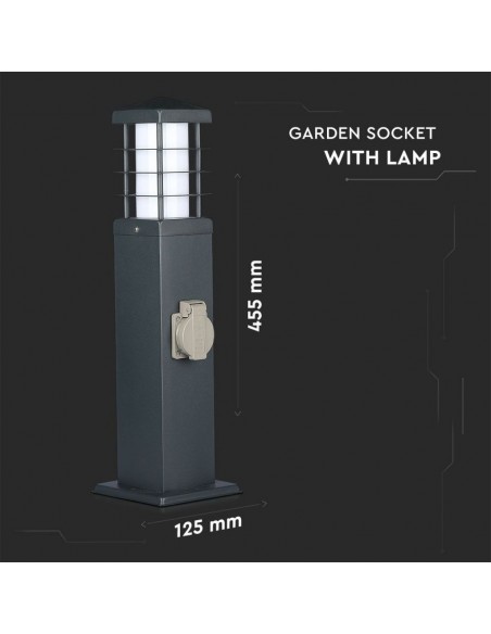 8822-Multipresa da Giardino a Colonna con Portalampada E e  Prese A in Acciaio Inossidabile h mm Colore Grigio Scuro IP-3
