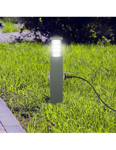 8822-Multipresa da Giardino a Colonna con Portalampada E e  Prese A in Acciaio Inossidabile h mm Colore Grigio Scuro IP-4