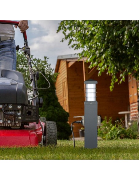 8822-Multipresa da Giardino a Colonna con Portalampada E e  Prese A in Acciaio Inossidabile h mm Colore Grigio Scuro IP-5