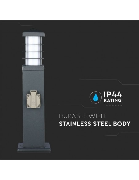 8822-Multipresa da Giardino a Colonna con Portalampada E e  Prese A in Acciaio Inossidabile h mm Colore Grigio Scuro IP-6