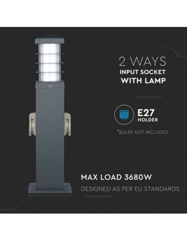 8822-Multipresa da Giardino a Colonna con Portalampada E e  Prese A in Acciaio Inossidabile h mm Colore Grigio Scuro IP-7