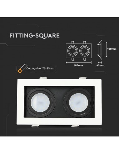 8877-Portafaretto LED Doppio da Incasso xGU e GU MR Orientabili Colore Bianco e Nero-3