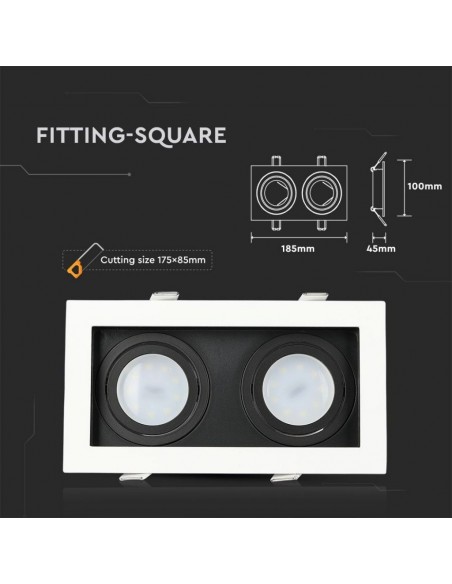 8877-Portafaretto LED Doppio da Incasso xGU e GU MR Orientabili Colore Bianco e Nero-3