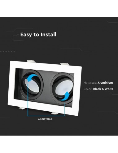 8877-Portafaretto LED Doppio da Incasso xGU e GU MR Orientabili Colore Bianco e Nero-6