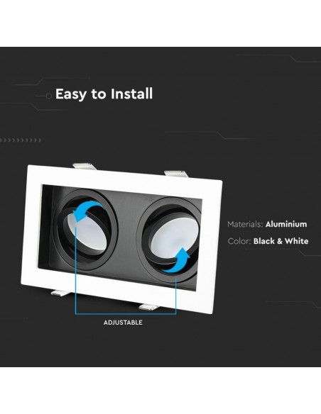 8877-Portafaretto LED Doppio da Incasso xGU e GU MR Orientabili Colore Bianco e Nero-6