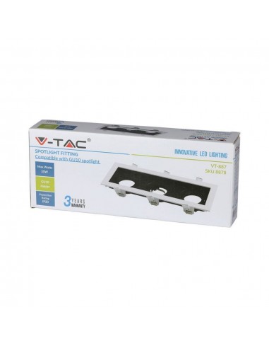 8878-Portafaretto LED Triplo da Incasso rettangolare xGU e GU MR Orientabili Colore Bianco e Nero-2