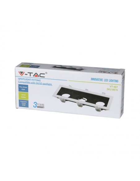 8878-Portafaretto LED Triplo da Incasso rettangolare xGU e GU MR Orientabili Colore Bianco e Nero-2