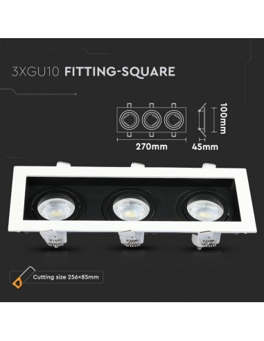 8878-Portafaretto LED Triplo da Incasso rettangolare xGU e GU MR Orientabili Colore Bianco e Nero-3
