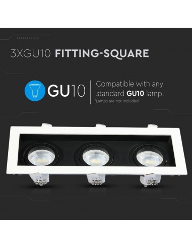8878-Portafaretto LED Triplo da Incasso rettangolare xGU e GU MR Orientabili Colore Bianco e Nero-5