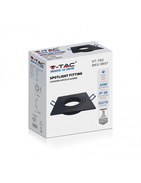 8937-Portafaretto LED da Incasso Quadrato GU e GU MR in Alluminio Colore Nero Orientabile-2