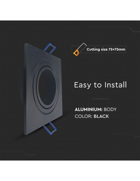 8937-Portafaretto LED da Incasso Quadrato GU e GU MR in Alluminio Colore Nero Orientabile-6