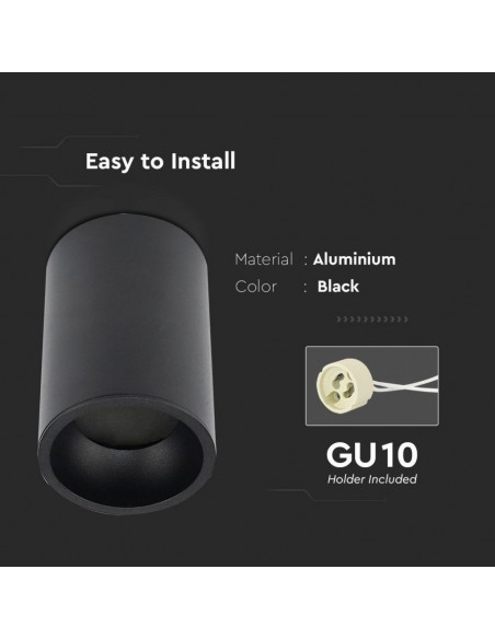 8945-Portafaretto LED Montaggio a Plafone Rotondo GU Corpo Nero-6