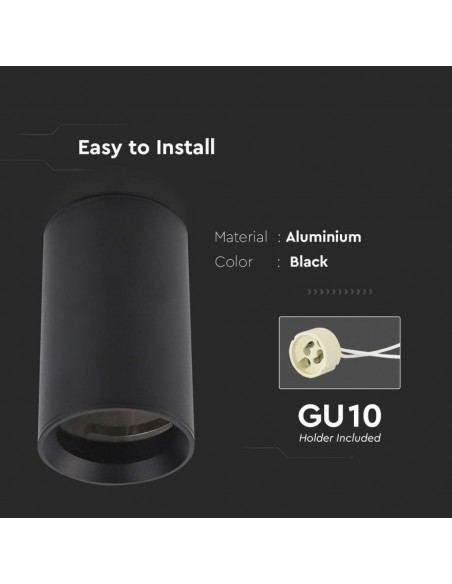 8949-Portafaretto LED Montaggio a Plafone Rotondo GU Corpo Nero Hmm-6