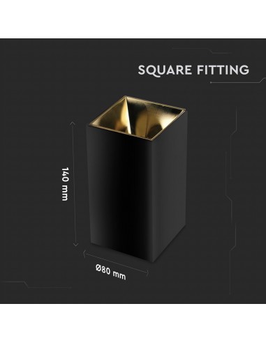 8956-Portafaretto LED Montaggio a Plafone Quadrato GU Corpo Nero Riflettore Oro-2