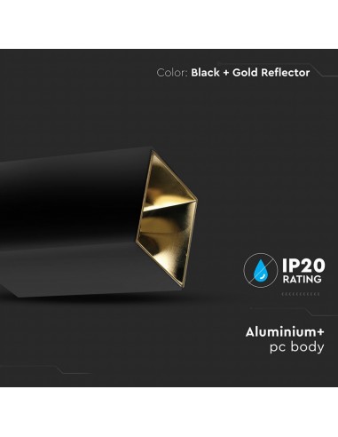 8956-Portafaretto LED Montaggio a Plafone Quadrato GU Corpo Nero Riflettore Oro-6