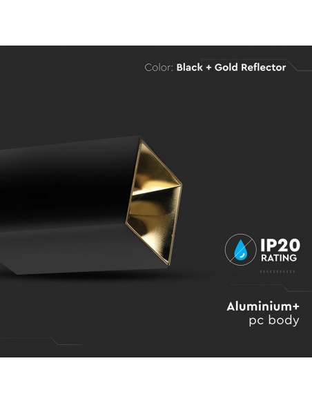 8956-Portafaretto LED Montaggio a Plafone Quadrato GU Corpo Nero Riflettore Oro-6