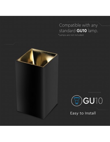 8956-Portafaretto LED Montaggio a Plafone Quadrato GU Corpo Nero Riflettore Oro-7