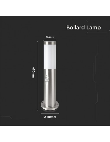 8964-Piantana LED da Giardino cm con Portalampada E e sensore di movimento max  in Acciaio Inossidabile IP-2