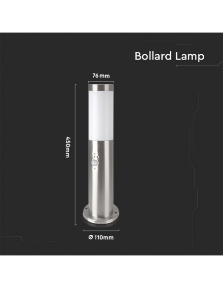 8964-Piantana LED da Giardino cm con Portalampada E e sensore di movimento max  in Acciaio Inossidabile IP-2