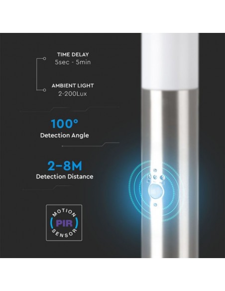 8967-Piantana LED da Giardino cm con Portalampada E e sensore di movimento max  in Acciaio Inossidabile IP-5