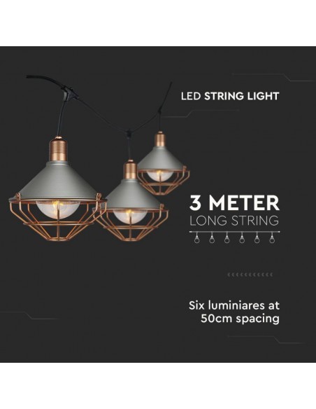 8975-Catenaria m per  lampadine LED E Con Diffusori trasparenti  Colore grigio e rame-4