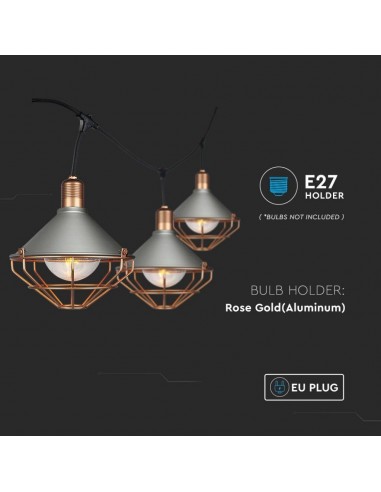 8975-Catenaria m per  lampadine LED E Con Diffusori trasparenti  Colore grigio e rame-5