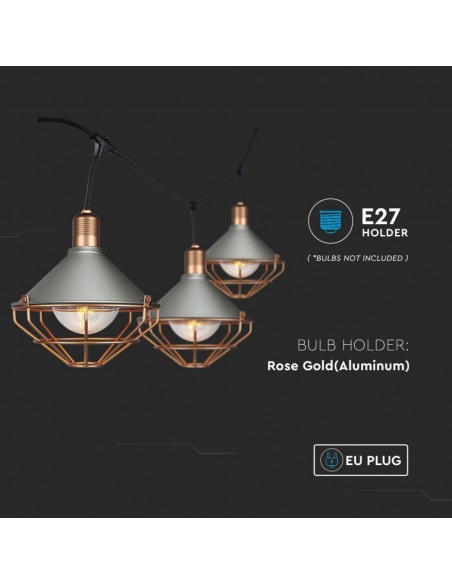 8975-Catenaria m per  lampadine LED E Con Diffusori trasparenti  Colore grigio e rame-5