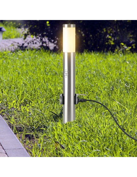 8977-Piantana LED da Giardino cm con Portalampada E e  Prese Schuko e Sensore di Movimento max  in Acciaio Inossidabile IP-3