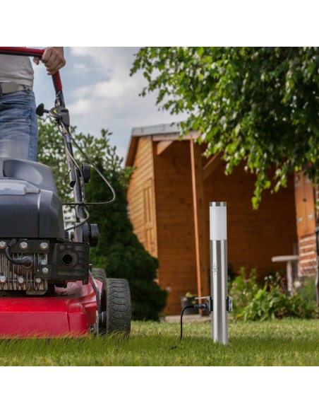 8977-Piantana LED da Giardino cm con Portalampada E e  Prese Schuko e Sensore di Movimento max  in Acciaio Inossidabile IP-4