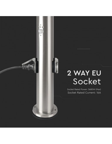 8977-Piantana LED da Giardino cm con Portalampada E e  Prese Schuko e Sensore di Movimento max  in Acciaio Inossidabile IP-5