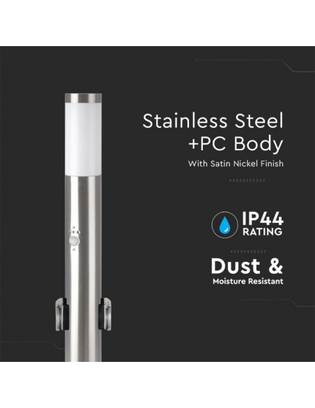 8977-Piantana LED da Giardino cm con Portalampada E e  Prese Schuko e Sensore di Movimento max  in Acciaio Inossidabile IP-6