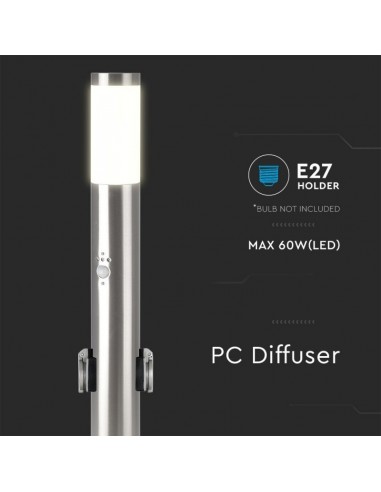 8977-Piantana LED da Giardino cm con Portalampada E e  Prese Schuko e Sensore di Movimento max  in Acciaio Inossidabile IP-7