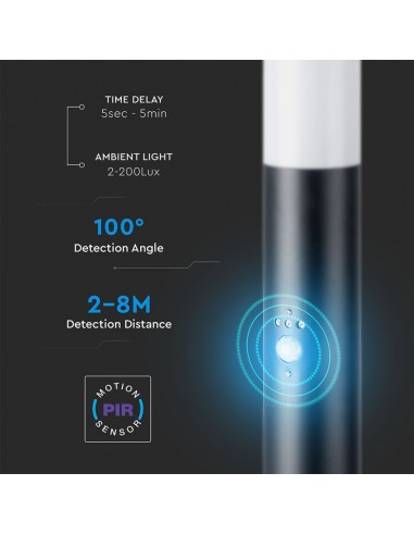 8979-Piantana LED da Giardino cm con Portalampada E  Prese Schuko e Sensore di Movimento max  in Acciaio Inossidabile Nero IP-7