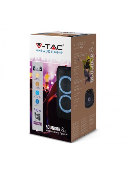 8980-Altoparlante Trolley Ricaricabile  con Microfono Cablato Telecomando RGB per Casse  x -2