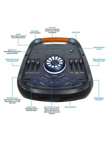 8980-Altoparlante Trolley Ricaricabile  con Microfono Cablato Telecomando RGB per Casse  x -6