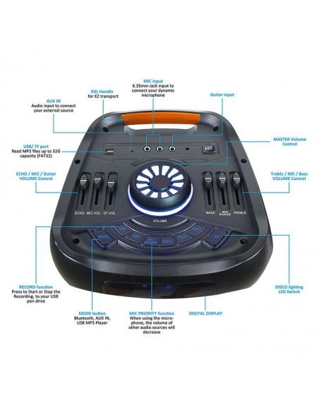 8980-Altoparlante Trolley Ricaricabile  con Microfono Cablato Telecomando RGB per Casse  x -6