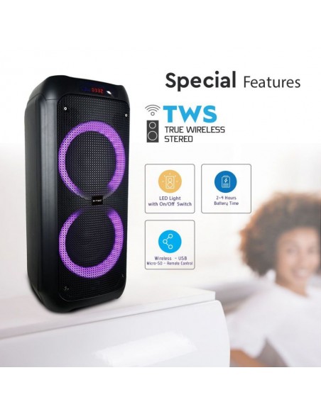 8980-Altoparlante Trolley Ricaricabile  con Microfono Cablato Telecomando RGB per Casse  x -7