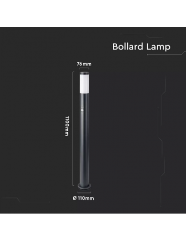 8983-Piantana LED da Giardino cm con Portalampada E e sensore di movimento max  in Acciaio Inossidabile Nero IP-2