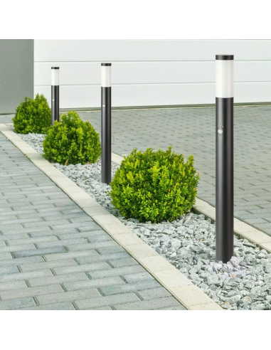 8983-Piantana LED da Giardino cm con Portalampada E e sensore di movimento max  in Acciaio Inossidabile Nero IP-3