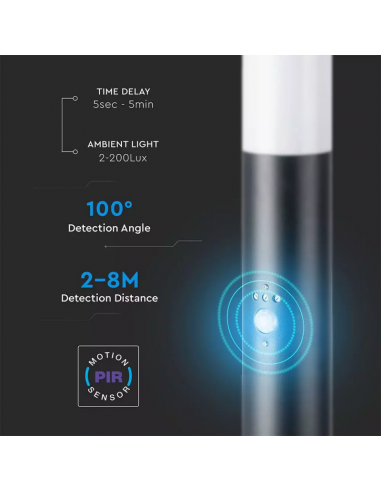 8983-Piantana LED da Giardino cm con Portalampada E e sensore di movimento max  in Acciaio Inossidabile Nero IP-6