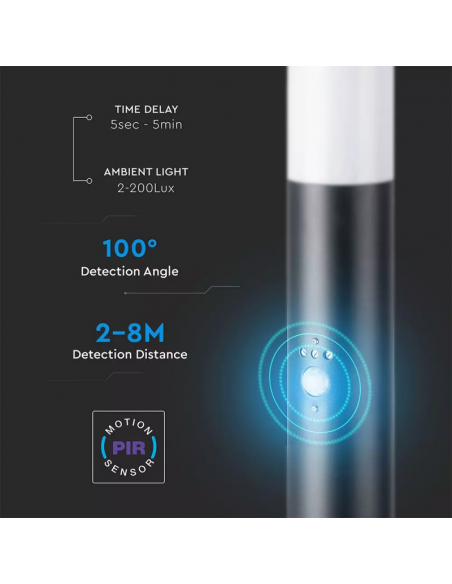 8983-Piantana LED da Giardino cm con Portalampada E e sensore di movimento max  in Acciaio Inossidabile Nero IP-6