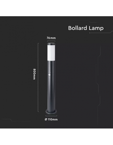 8984-Piantana LED da Giardino cm con Portalampada E e sensore di movimento max  in Acciaio Inossidabile Nero IP-2